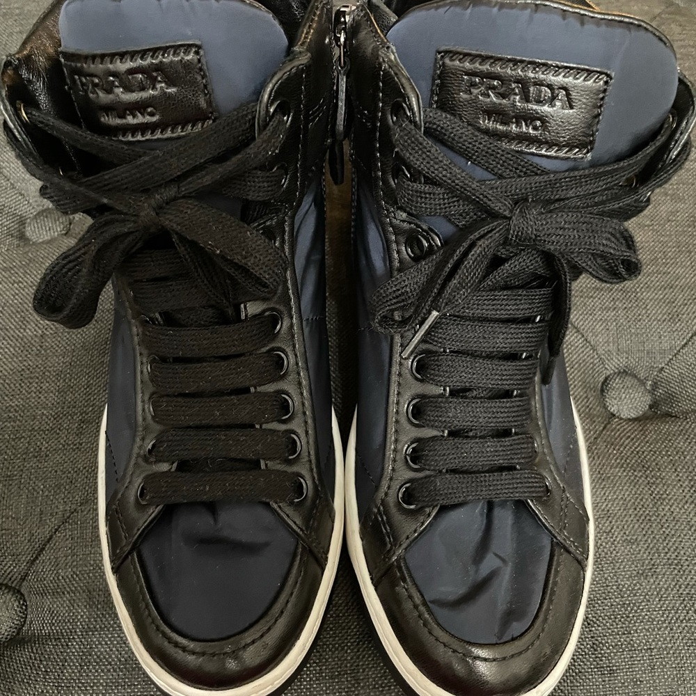 PRADA Blue nylon and Black sneakers